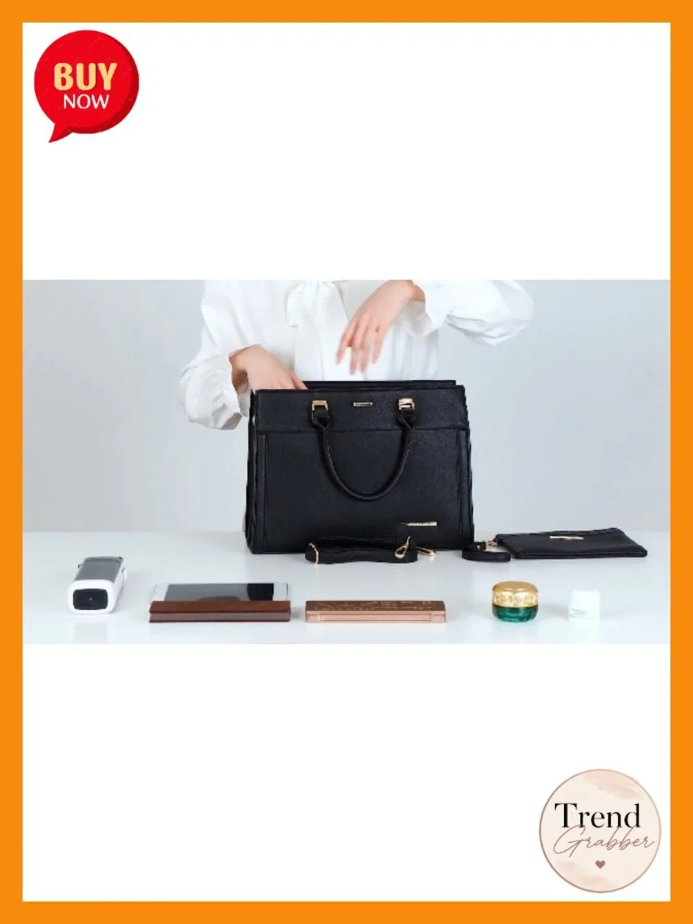 Vegan Leather Satchel Handbag with Matching Wristlet, Top Handle & Crossbody